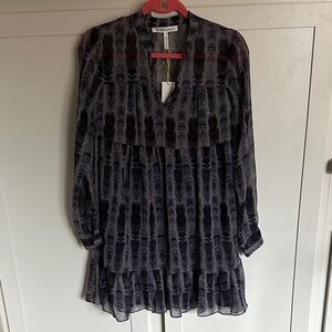 BCBGeneration Dark Purple and Blue Patterned Long Sleeve Dress